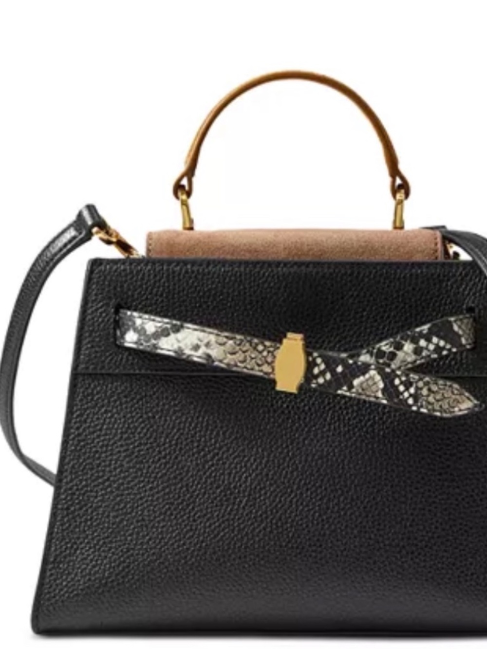 Veronica Beard Black & Tan Crossbody Top-Handle Bag with Snake-Print Accent